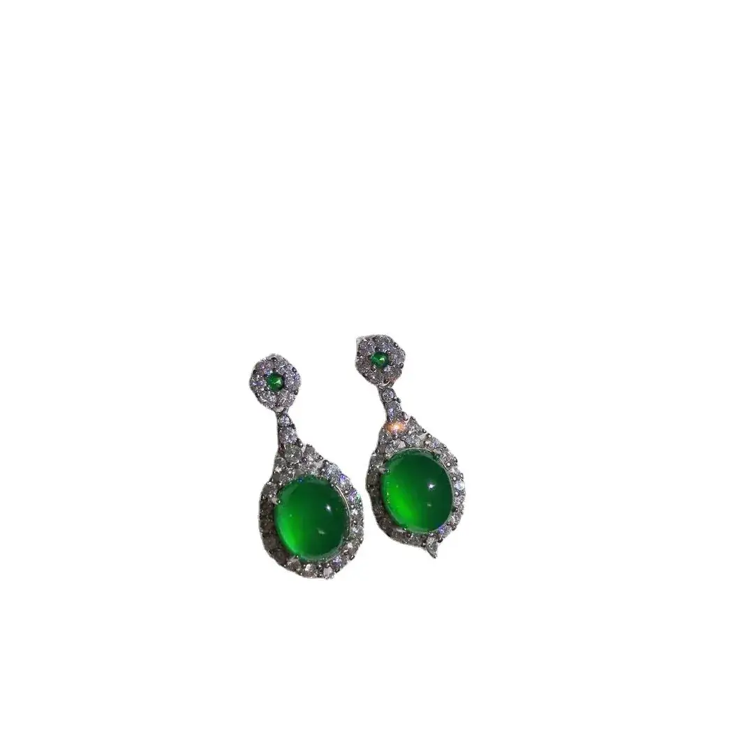 Women's Green Chalcedony Earrings with Ice Jade & Tassel Design - Image 16