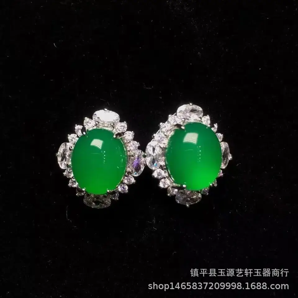 Women's Green Chalcedony Earrings with Ice Jade & Tassel Design - Image 6