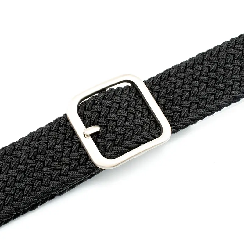Men's Black Woven Belt with Silver Buckle - Image 9