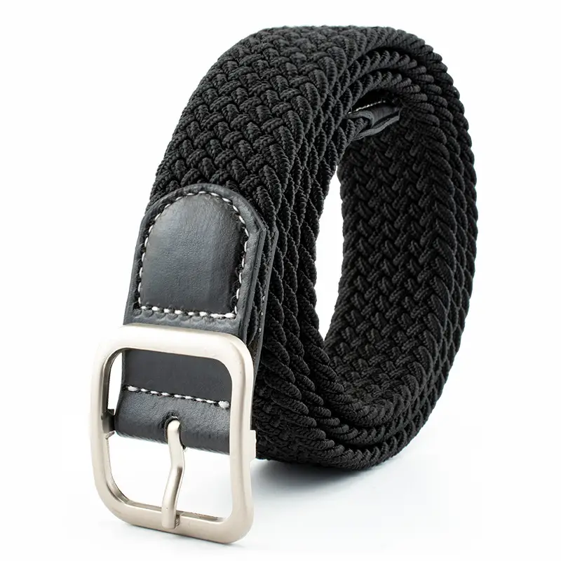 Men's Black Woven Belt with Silver Buckle