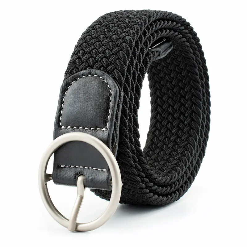 Men's Black Woven Belt with Silver Buckle - Image 2