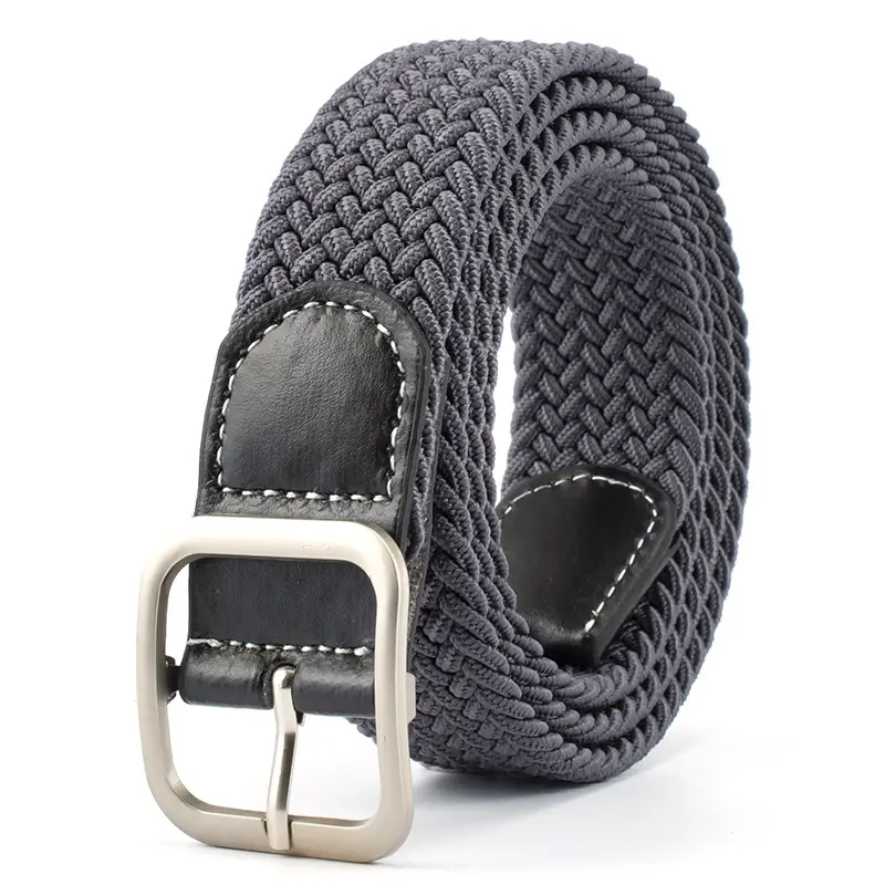 Men's Black Woven Belt with Silver Buckle - Image 4