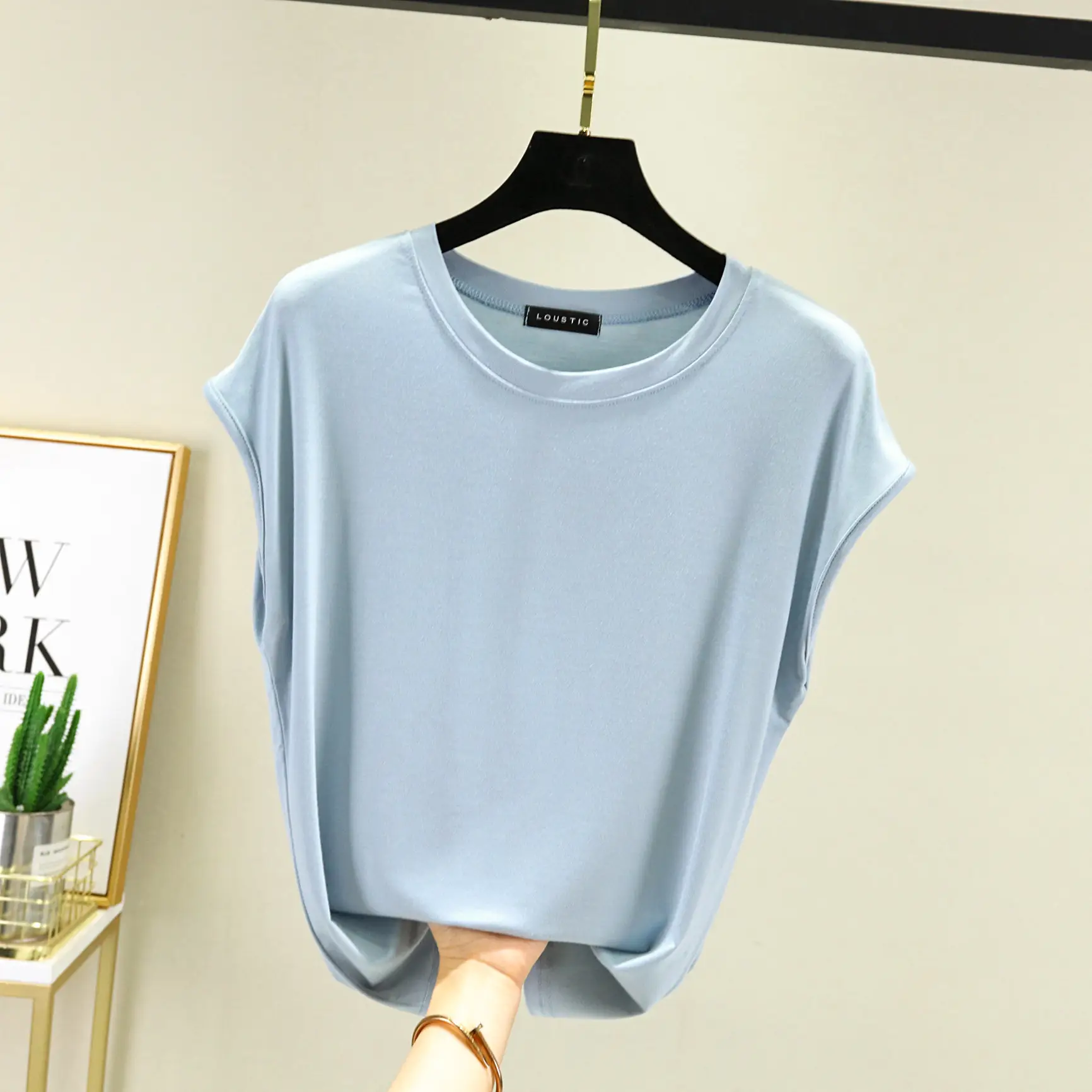 Women's Blue Sleeveless T-Shirt Summer 2021 - Image 4
