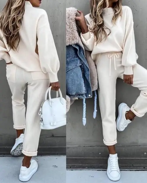 Women Grey Sweatpants Set Fall Winter Casual Two-Piece — feature 1