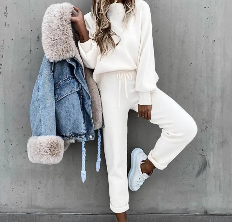 Women Grey Sweatpants Set Fall Winter Casual Two-Piece — feature 10