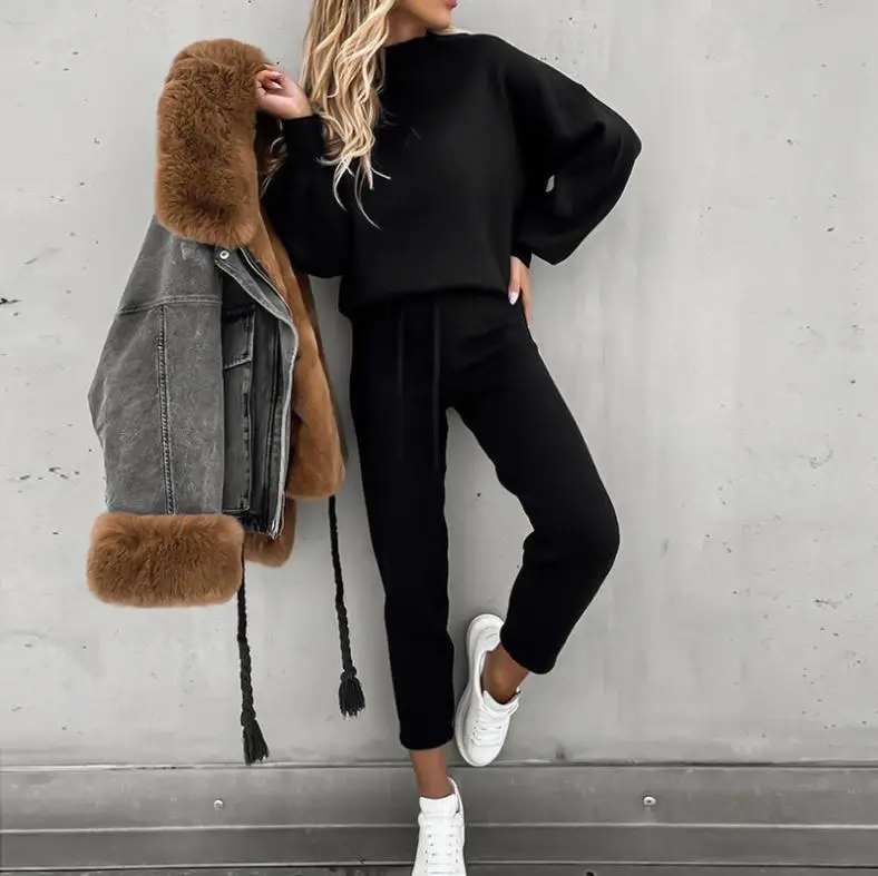 Women Grey Sweatpants Set Fall Winter Casual Two-Piece — feature 4