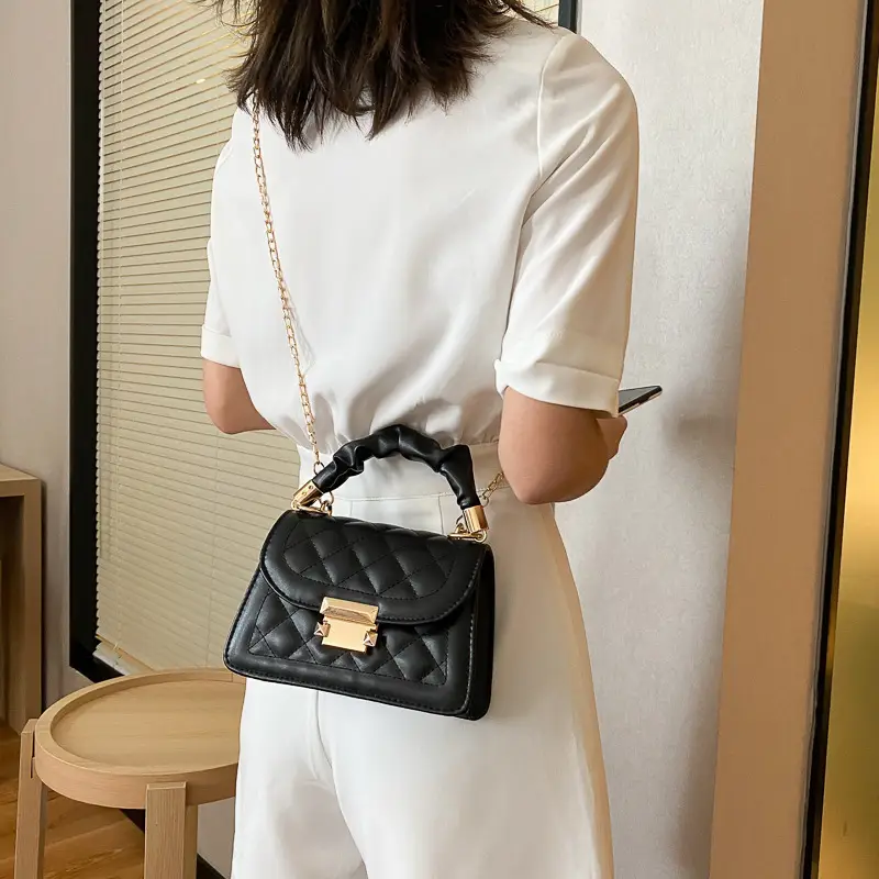 Black Quilted PU Shoulder Bag for Women 2020 - Image 6