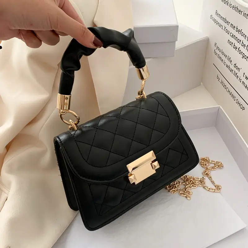 Black Quilted PU Shoulder Bag for Women 2020 - Image 3