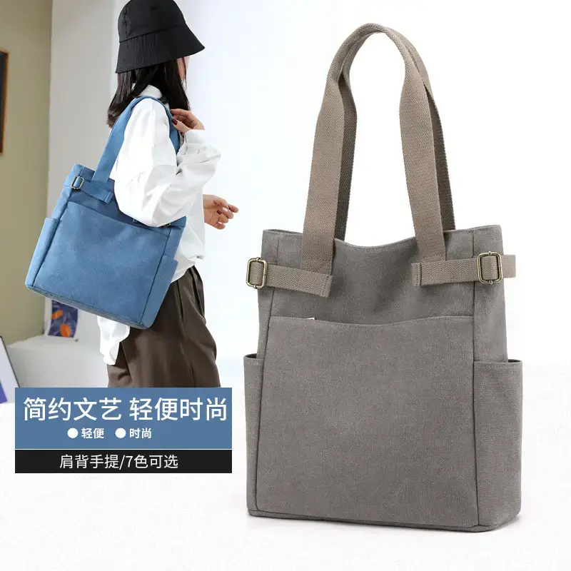 Women Canvas Shoulder Bag Blue Red 2021 - Image 9