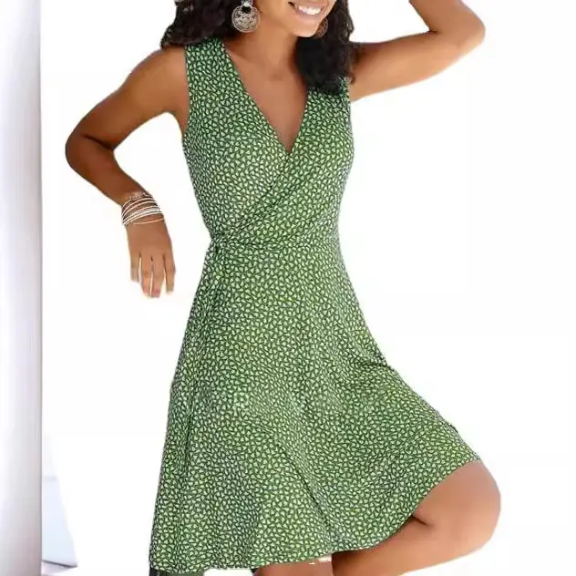 Women's Purple Floral V-Neck Belt Dress 2024 - Image 28