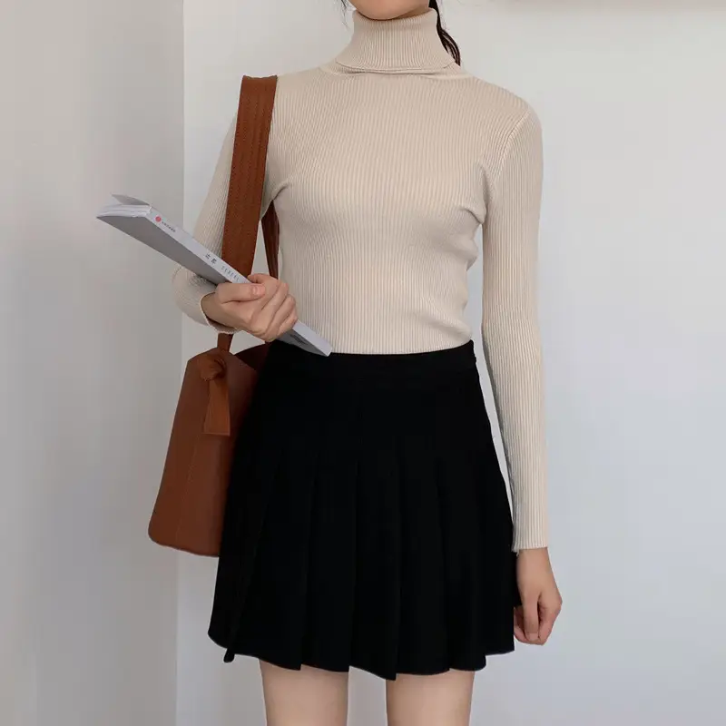 Women's Grey Turtleneck Knitted Sweater for Winter - Image 15