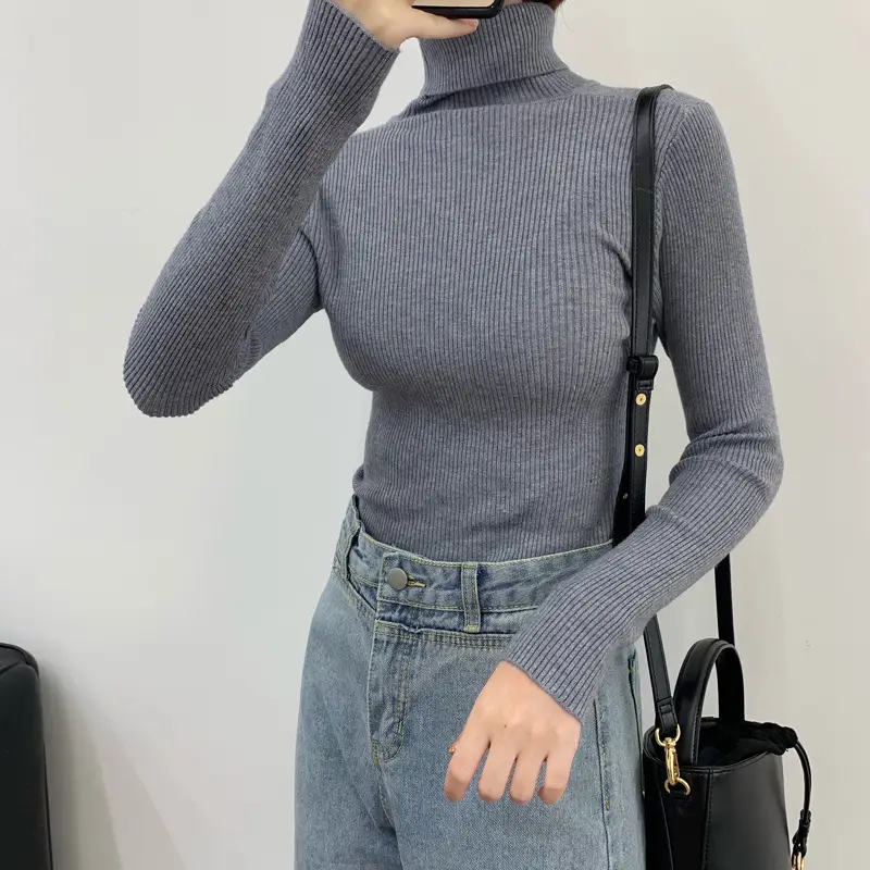 Women's Grey Turtleneck Knitted Sweater for Winter - Image 16