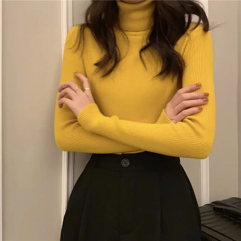 Women's Grey Turtleneck Knitted Sweater for Winter - Image 12