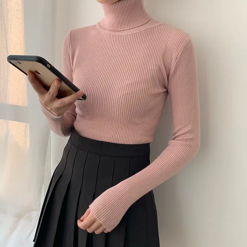 Women's Grey Turtleneck Knitted Sweater for Winter - Image 7