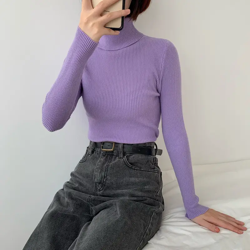 Women's Grey Turtleneck Knitted Sweater for Winter - Image 8
