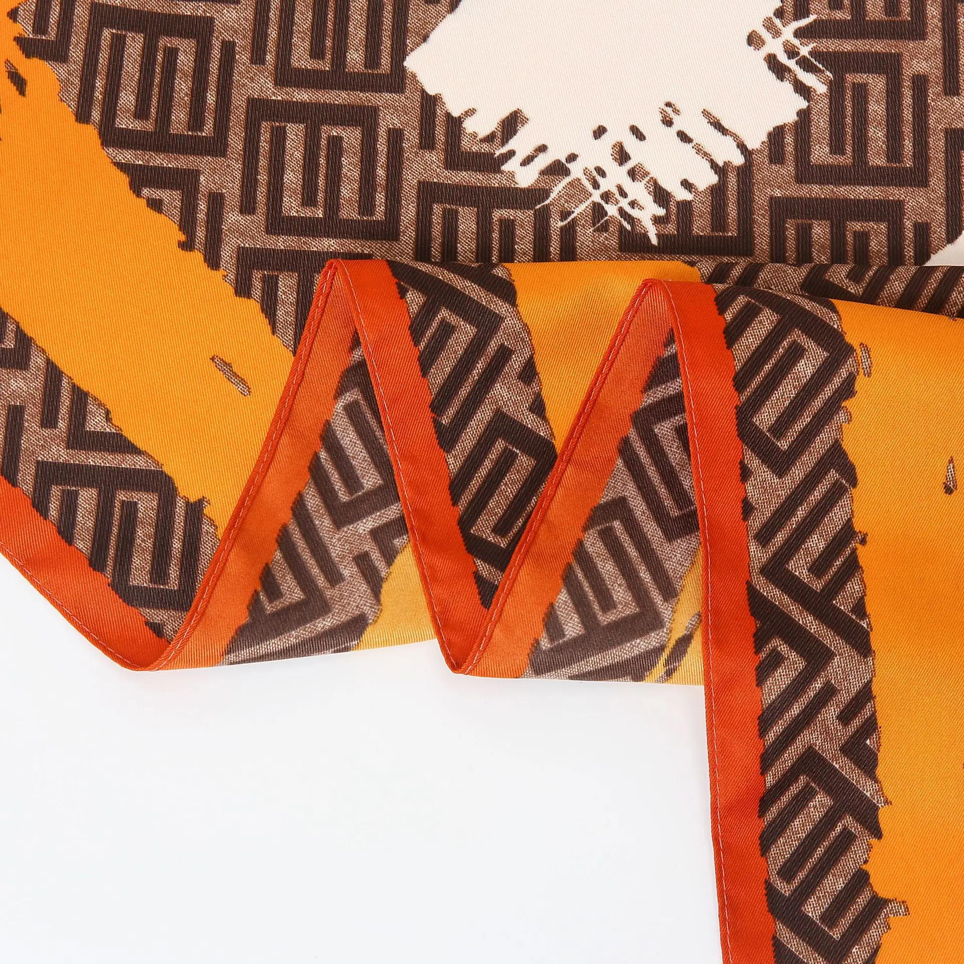 Gao He Z-Shape Scarf 90cm Orange Brown Geometric