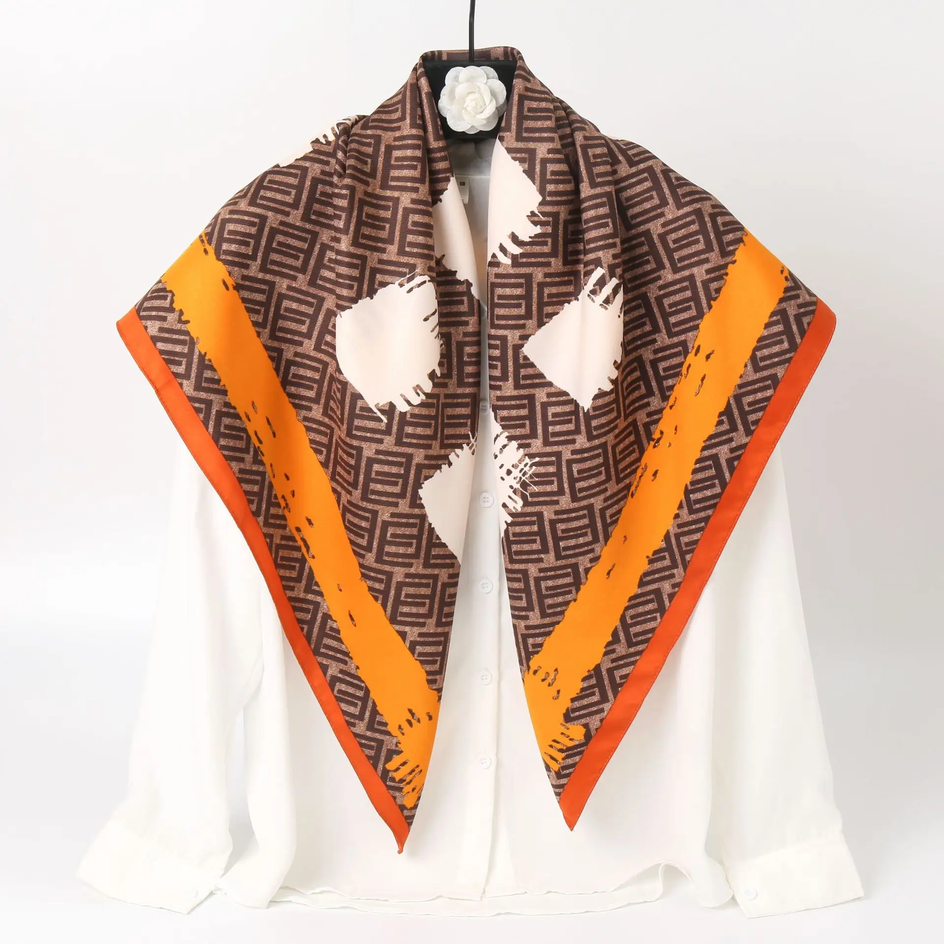 Gao He Z-Shape Scarf 90cm Orange Brown Geometric