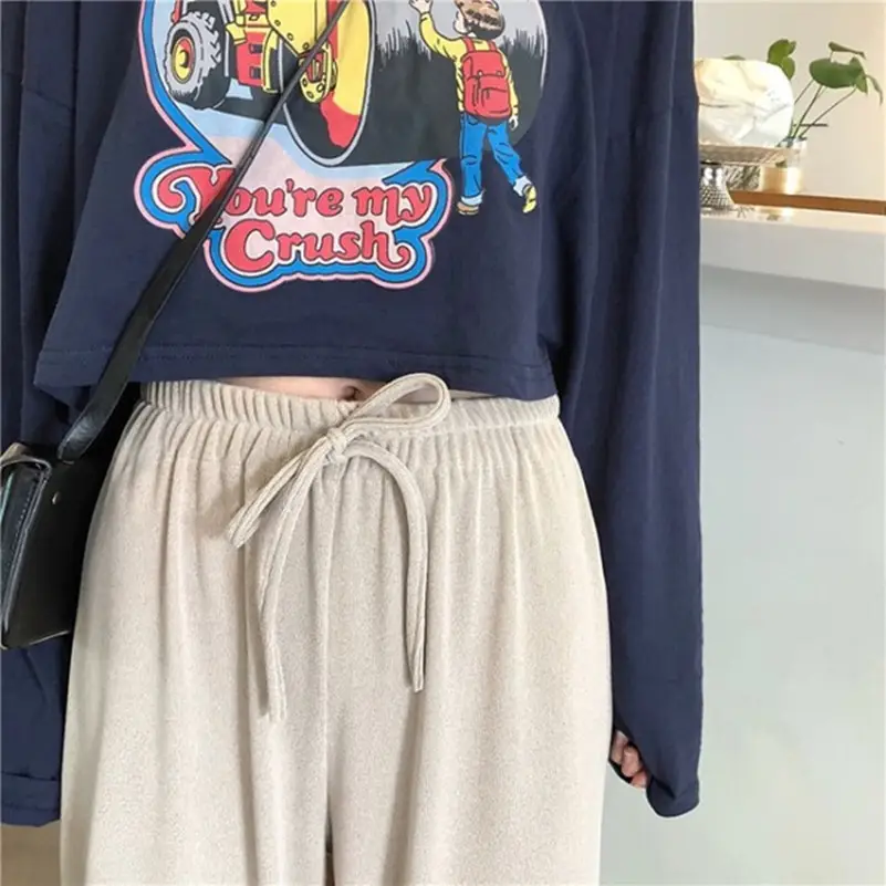 Wide Leg Drawstring Pants Black Loose Slimming - Image 3
