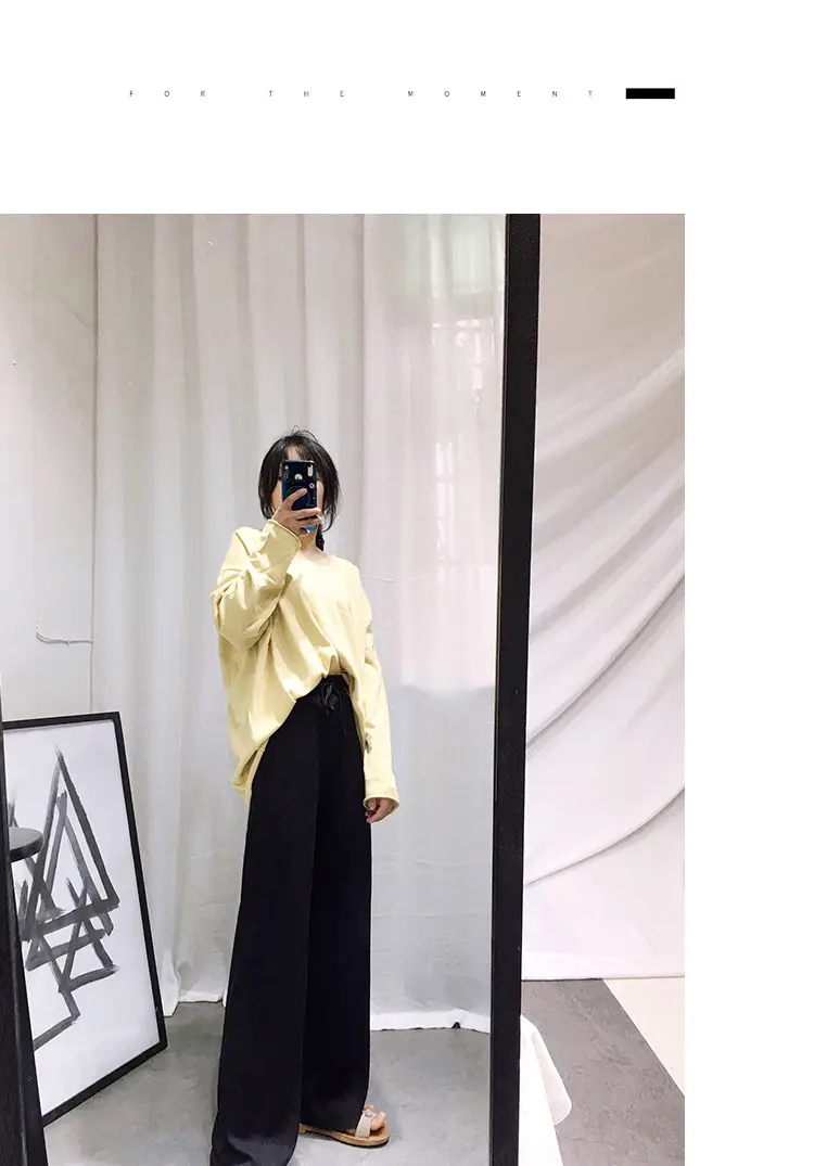 Wide Leg Drawstring Pants Black Loose Slimming — feature 10