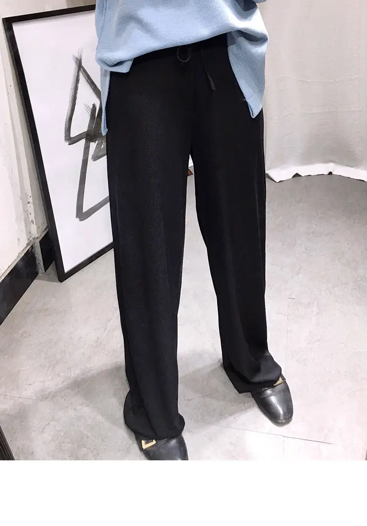 Wide Leg Drawstring Pants Black Loose Slimming — feature 15