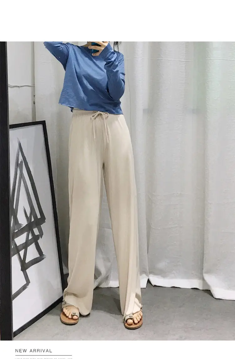 Wide Leg Drawstring Pants Black Loose Slimming — feature 16