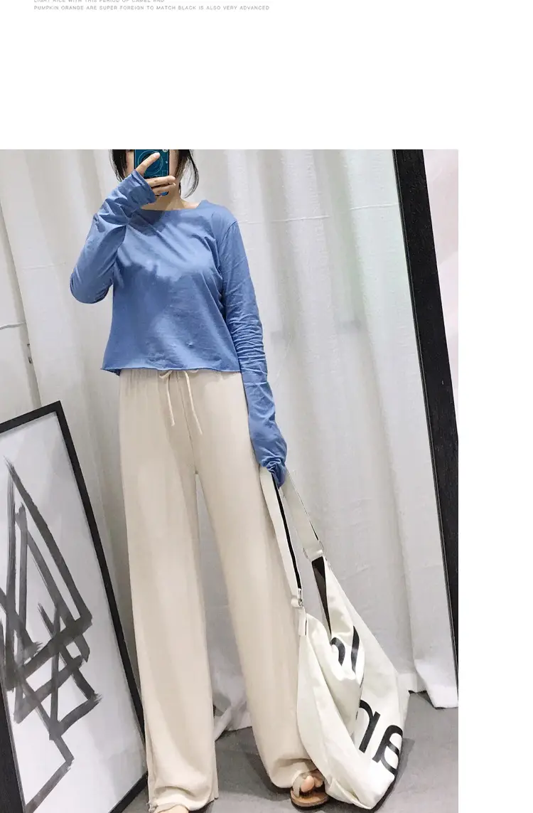 Wide Leg Drawstring Pants Black Loose Slimming — feature 17