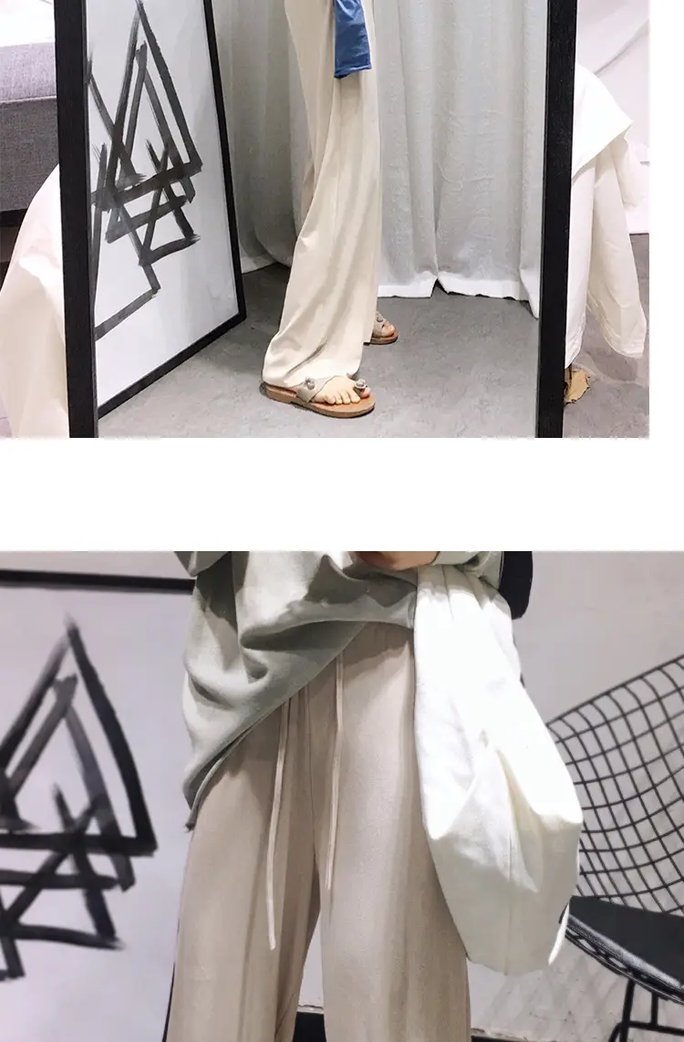 Wide Leg Drawstring Pants Black Loose Slimming — feature 20