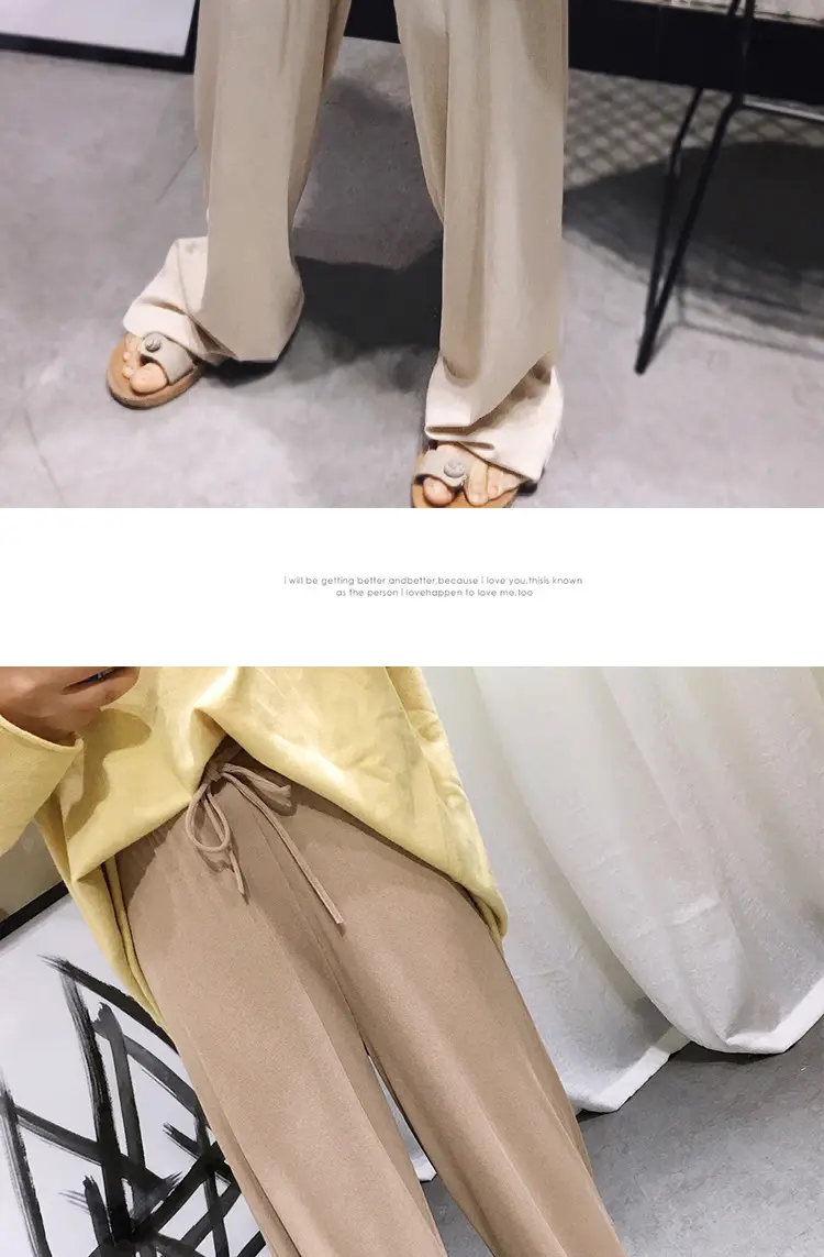 Wide Leg Drawstring Pants Black Loose Slimming — feature 21
