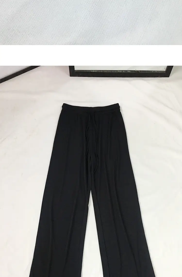 Wide Leg Drawstring Pants Black Loose Slimming — feature 22