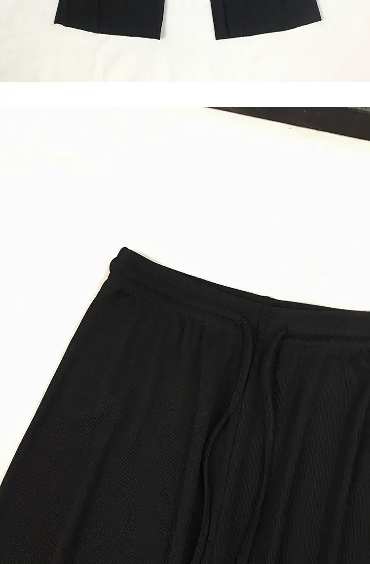Wide Leg Drawstring Pants Black Loose Slimming — feature 23