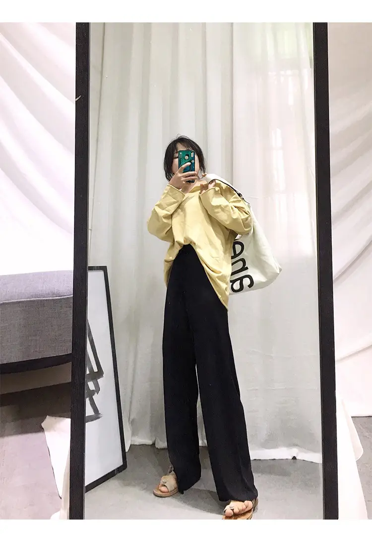 Wide Leg Drawstring Pants Black Loose Slimming — feature 9
