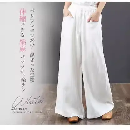 Korean Cotton Linen Wide Leg Pants Green Large - Image 13