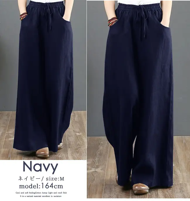 Korean Cotton Linen Wide Leg Pants Green Large — feature 21