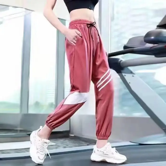 Women Maroon Casual Sports Pants Loose 2023 - Image 3