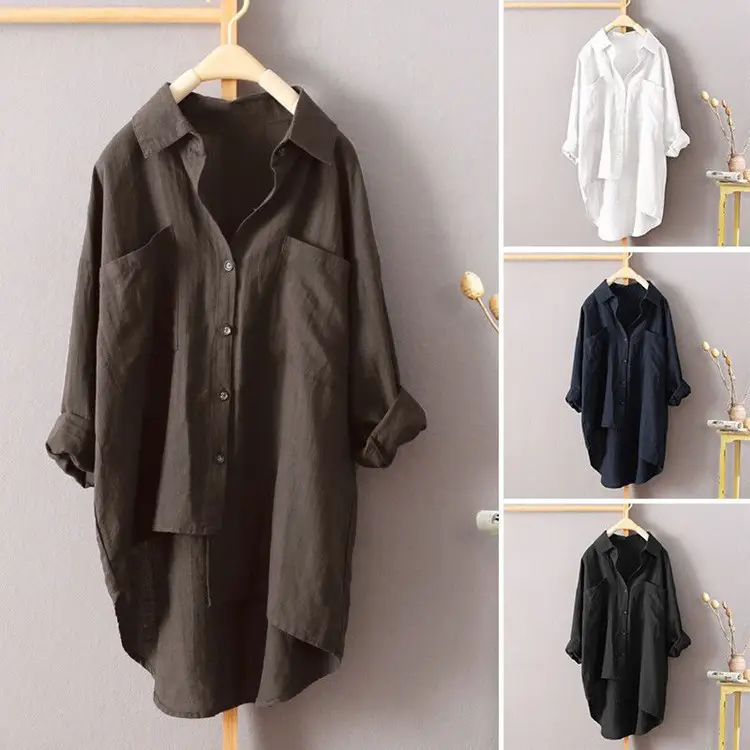 Black Long Sleeve Casual Shirt Large Irregular Hem - Image 8
