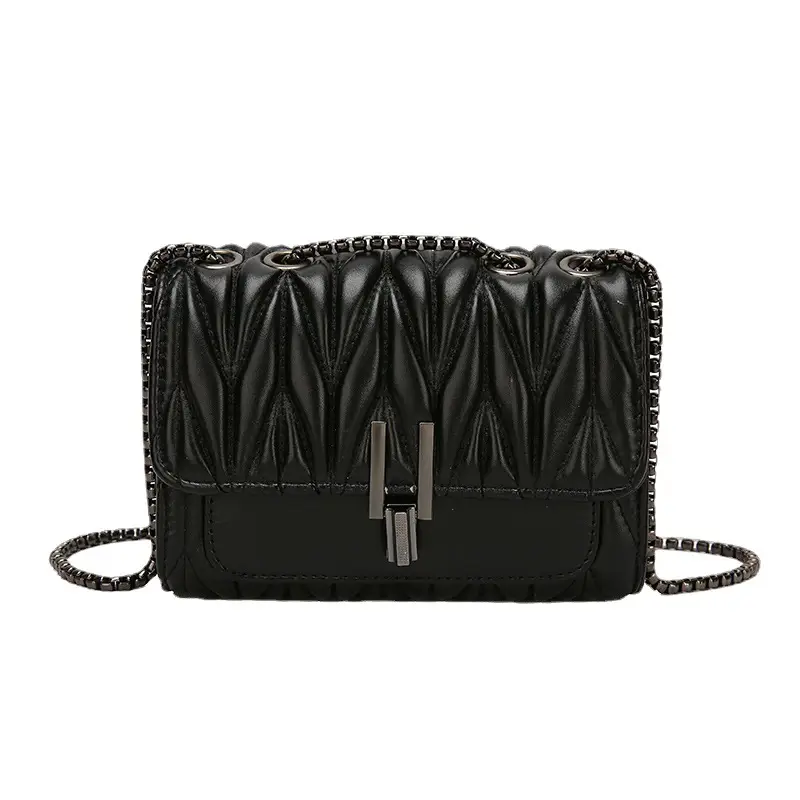Korean Style Green Pleated Crossbody Bag with Chain Strap - Image 6