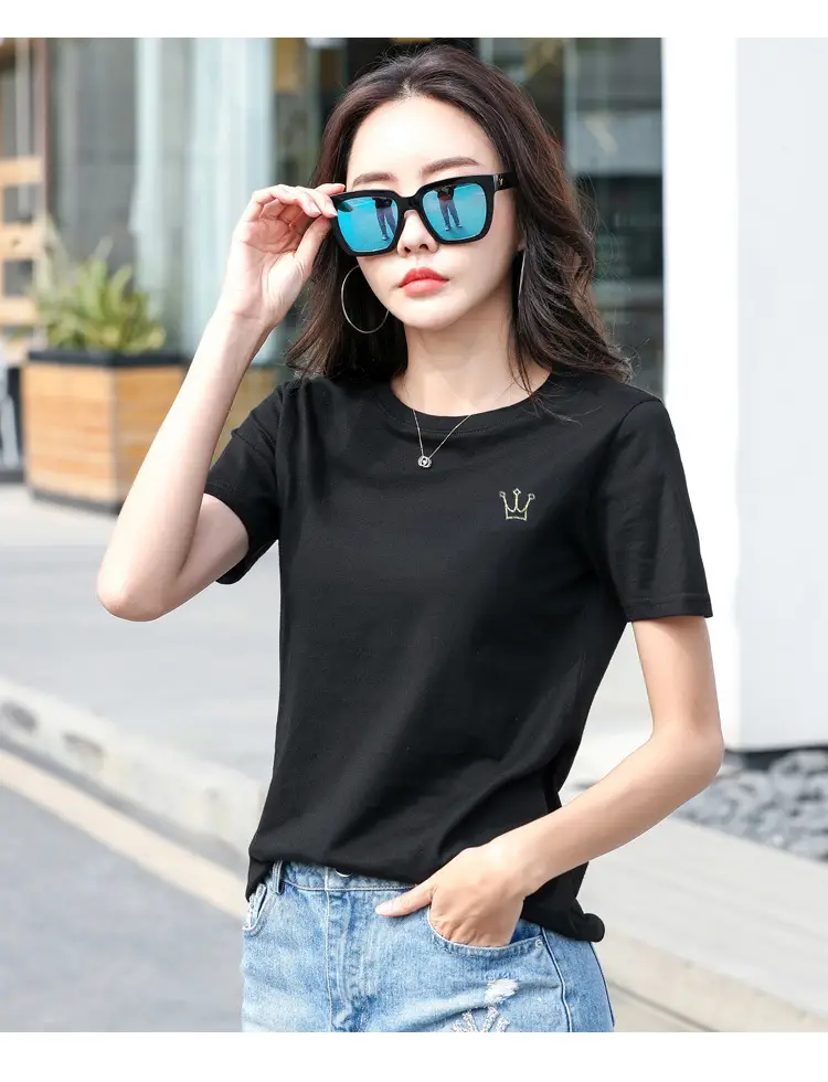 Women's Pink Crown Embroidered T-Shirt Short Sleeve Summer — feature 33