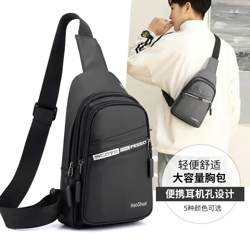 Men Blue Zipper Shoulder Bag Lightweight Comfortable - Image 4