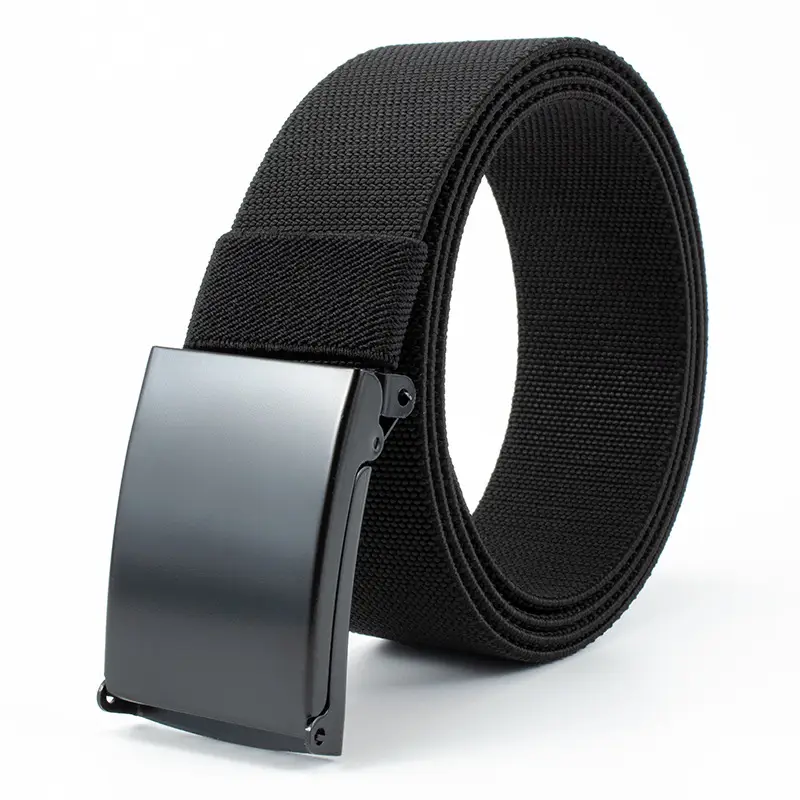 Men's Black Nylon Belt with Smooth Buckle