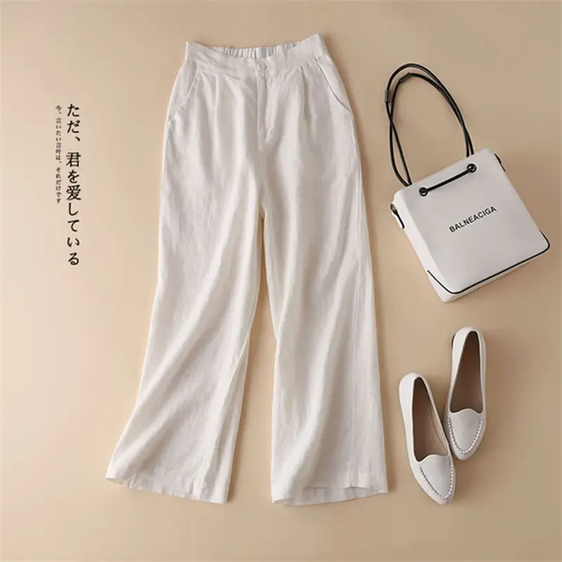 Women Wide Leg Linen Pants Black 2025 Spring - Image 9