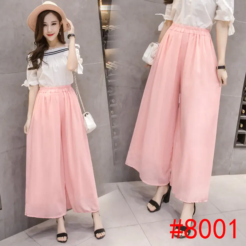 Women Pink Chiffon Wide Leg Pants Summer Casual Plus Size - Image 3