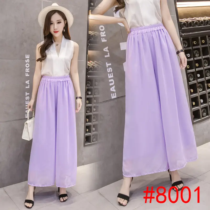 Women Pink Chiffon Wide Leg Pants Summer Casual Plus Size - Image 4