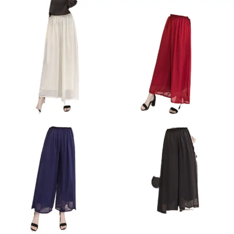 Women Pink Chiffon Wide Leg Pants Summer Casual Plus Size - Image 5