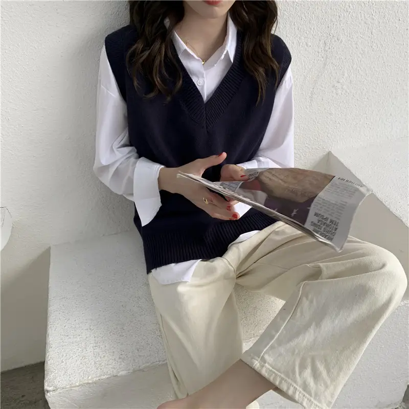 Women Knitted V-Neck Vest Sleeveless V-Neck Vest