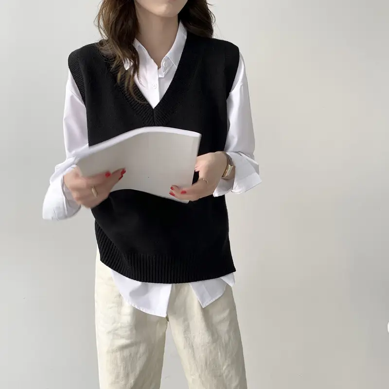 Women Knitted V-Neck Vest Sleeveless V-Neck Vest