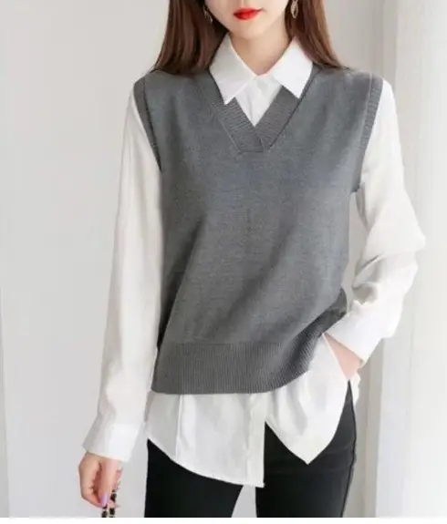 Women Knitted V-Neck Vest Sleeveless V-Neck Vest