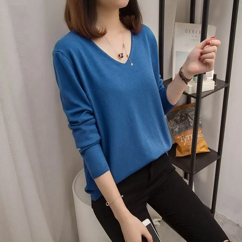 Plus Size Blue Knit Sweater for Women 2020 Winter - Image 8
