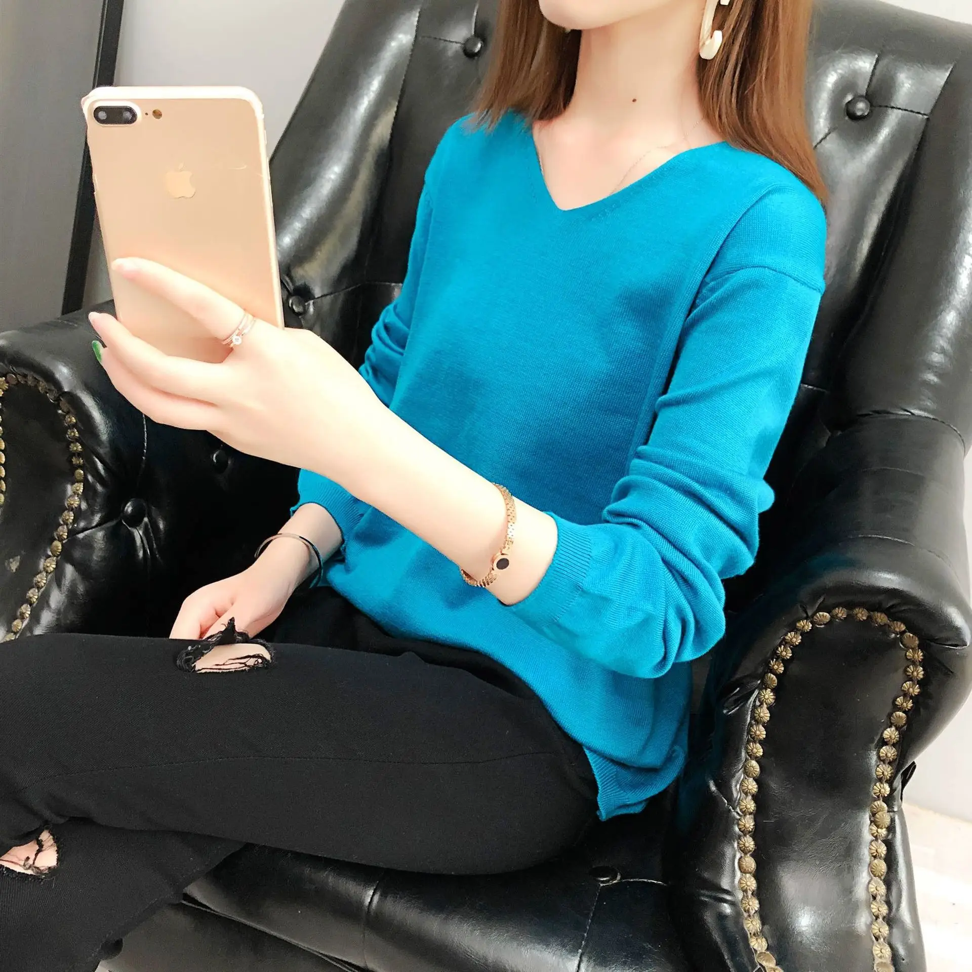 Plus Size Blue Knit Sweater for Women 2020 Winter — feature 19