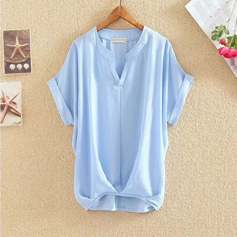 2025 Summer V Neck Bat Sleeve Women Top Large — feature 7