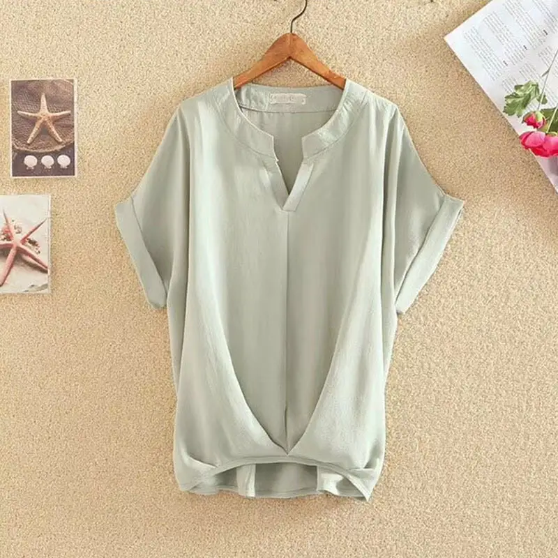 2025 Summer V Neck Bat Sleeve Women Top Large — feature 9